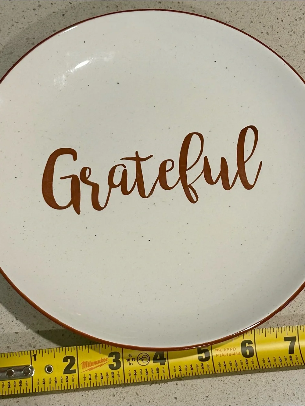 Hobby Lobby Cream and Brown 'Grateful' Stoneware Plate